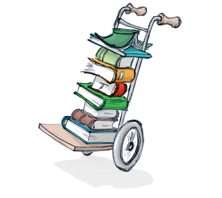 Bücher auf einer Sackkarre